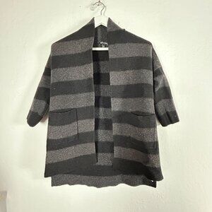 Eileen Fisher Womens Merino Wool Cardigan Small Black Striped 3/4 Sleeve Sweater